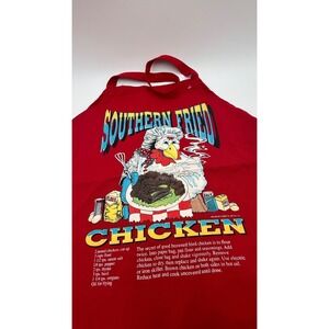 Vintage Southern Fried Chicken Recipe Red Bib Apron Kitchen Cooking BBQ Chef